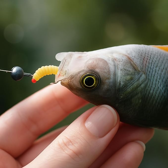 Waxworms & Fake Maggots – Realistic Soft Fishing Lures for Crappie, Trout, Panfish, Bluegill & Perch – Artificial Worms for 1/64–1/80 oz Jig Heads or Floats (50 Pack)