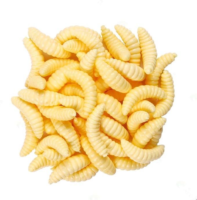 300 Pcs 2cm Fake Worms for Fishing Bass Plastic Realistic Fishing Lures Wax Worms Soft Maggots Fishing Bait Silicone Larva Wiggler Lure Baits