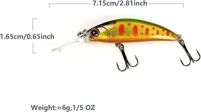Minnow Fishing Lures crankbaits Set, 1/5oz Hard baits with Vibrant Colors for Trout, bass, Perch - Ideal for Stream and Lake Fishing， 5-Pack