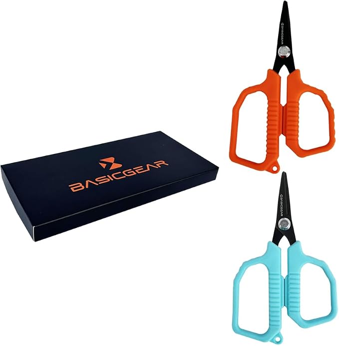 BasicGear Fishing Multi-Tool Scissors – Titanium-Coated, Stainless Steel, Multi-Tool Cutter with Hook Adjuster, Screwdriver, Bottle Opener, Sheath & Non-Slip Grip for Saltwater or Freshwater Use