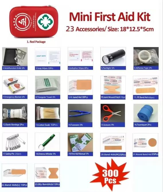 First Aid Kit & Survival First aid Kit, Includes 300 Pieces, First aid for Camping, Home, car, All Purpose kit, Emergency First aid kit, for All Activities By TRITFIT Sports