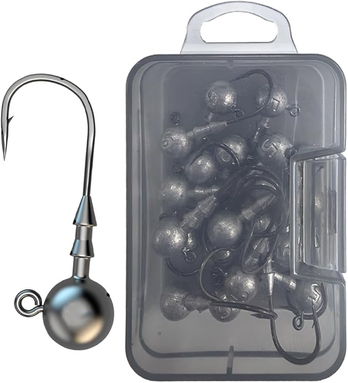 Kmucutie Ned Rig Jig Heads, 20 Pieces Finesse Mushroom Jig Hooks Kit for Bass Fishing 3/32,1/8,3/16,1/4,5/14 OZ,