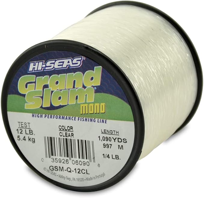 HI-SEAS Grand Slam Monofilament Fishing Line - Strong & Abrasion Resistant in Clear, Pink, Green, Smoke Blue, Fluorescent Yellow Freshwater & Saltwater – Quarter Pound Spool
