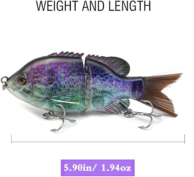 5.9in Multi Jointed Swimbait Fishing Lures Bait,2 Segment Big Giant Sinking Fishing Bass Lures,Crankbaits Swimbaits with Treble Hook