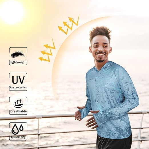 Men's UPF 50+ Sun Protection Hoodie Shirt Long Sleeve SPF Fishing Outdoor UV Hiking Lightweight Shirts