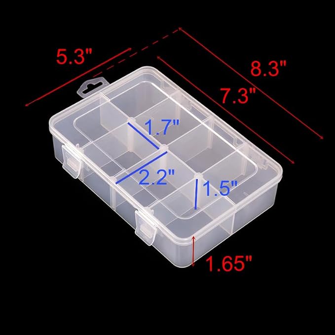 Vidifor 2 Packs 8-Compartments Art Supply Container, Clear Plastic Organizer Box with Dividers for Crafts Jewelry Fishing Tackles Hardware Metal
