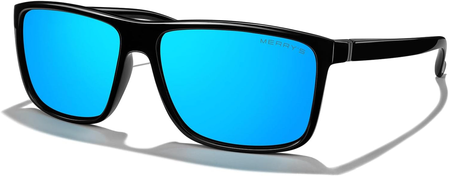 MERRY'S Rectangular Polarized Sports Sunglasses for Men Women Cycling Driving Fishing UV400 Protection S8225