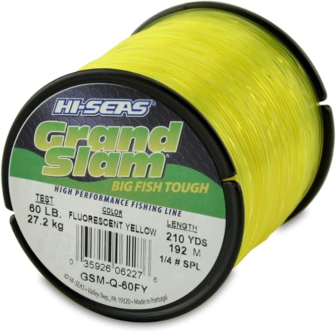 HI-SEAS Grand Slam Monofilament Fishing Line - Strong & Abrasion Resistant in Clear, Pink, Green, Smoke Blue, Fluorescent Yellow Freshwater & Saltwater – Quarter Pound Spool