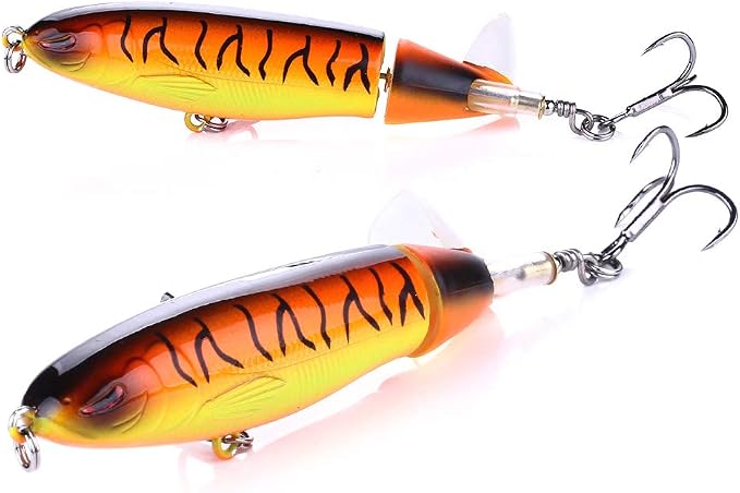 Topwater Fishing Lures With Storage Box, Whopper Popper for Bass, Catfish, Pike, Perch - Floating Pencil Bait With Rotating Tail for Freshwater or Saltwater