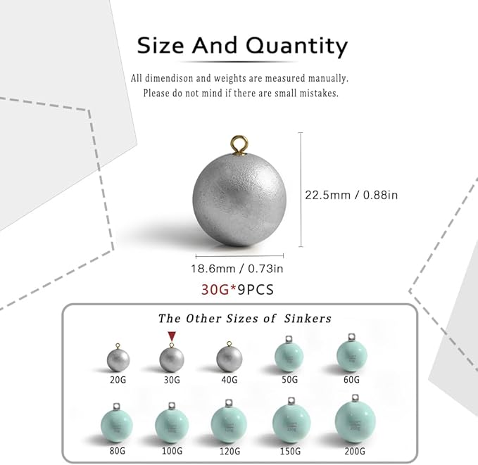 Lead Free Fishing Weights Sinkers 20g-200g Coated Egg Sinkers Cannonball Weights Assorted Sizes Bag and Fishing Weights Assortment Box Non-Lead Fishing Weights Saltwater Freshwater