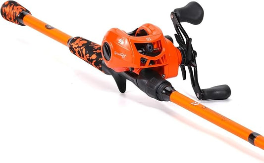 Sougayilang Baitcaster Combo, IM7 Graphite 2Pc Blank Rods,M/MH Power,EVA Handle & Stainless Steel Guides，7.1:1 Gear Ratio, 18LB Drag for Bass, Walleye, Pike