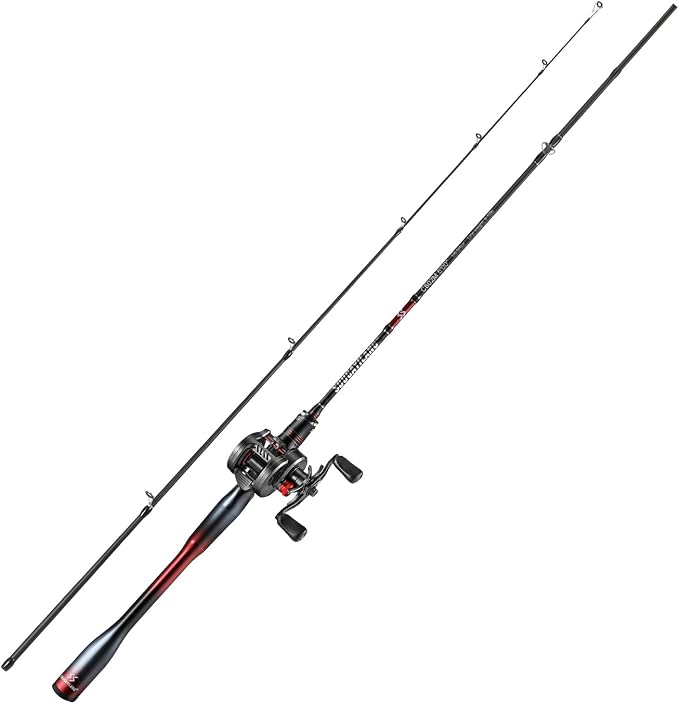 Sougayilang Baitcasting Reel and Rod Combo, Digital Control Braking System Anti-Backlash Roun Baitcasting Reel with Portable 2-Piece Lightweight Casting Rod for Freshwater
