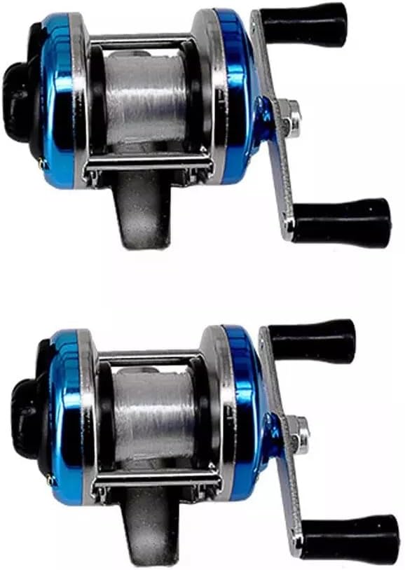 2PCS Portable Mini Fishing Reel Aluminum Spool Metal Small Spinning Reel Winter Ice with Fishing line
