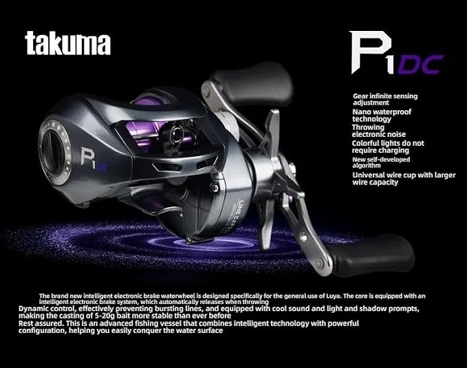 Electronic Brake baitcasting Reel Takuma P1DC Electronic Intelligent Brake Baitcasting, Self-Powered with Gear Infinite Sensing Adjustment, Digital Control smart Lure Fishing Lure Reel