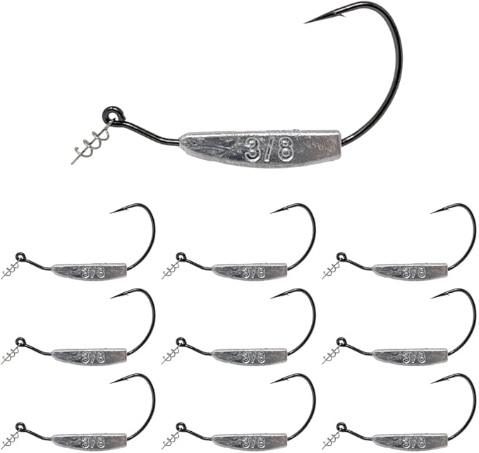 Reaction Tackle Weighted Swimbait Hooks for Bass Fishing - Weedless Fishing Hooks with Twist Lock for Freshwater and Saltwater (10-Pack)