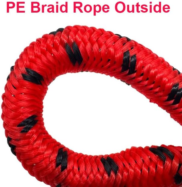 Boat Bungee Dock Lines, Mooring Rope with Stainless Steel Clip,Boat Ropes for Docking, Boat Accessories, Suit for PWC, Kayak, Seadoo, WaveRunner, Pontoon, Bass Boat, 4ft (RED&Black)