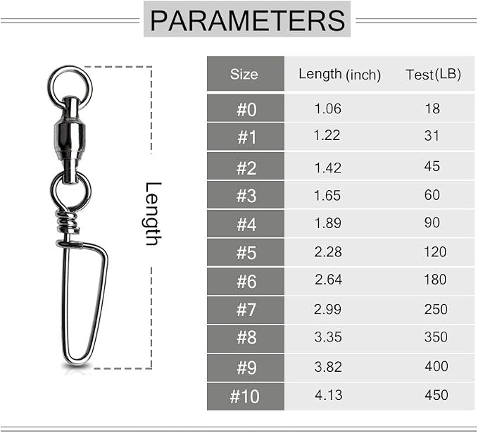 Snap Fishing Swivels Ball Bearing Black Nickel Ball Bearing Swivels Saltwater Heavy Duty Barrel Swivels for Freshwater Saltwater Fishing
