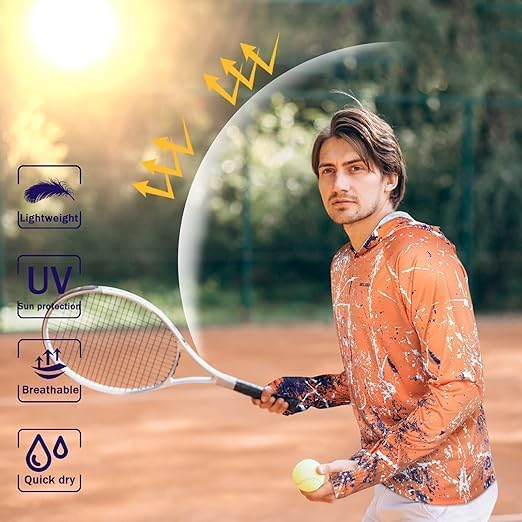 Men's UPF 50+ Sun Protection Hoodie Shirt Long Sleeve SPF Fishing Outdoor UV Hiking Lightweight Shirts