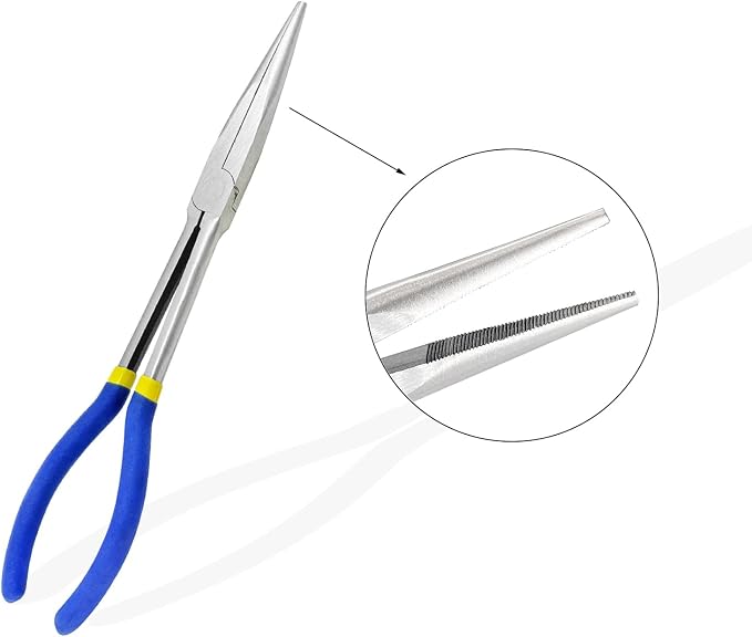 11 Inch（28cm） Long Reach Long Nose Pliers | Designed for Mechanics, Technicians, and Contractors | Work with Delicate or Difficult-to-Reach Pieces | Milled-Jaws | Steel “Needle Nose (Blue)