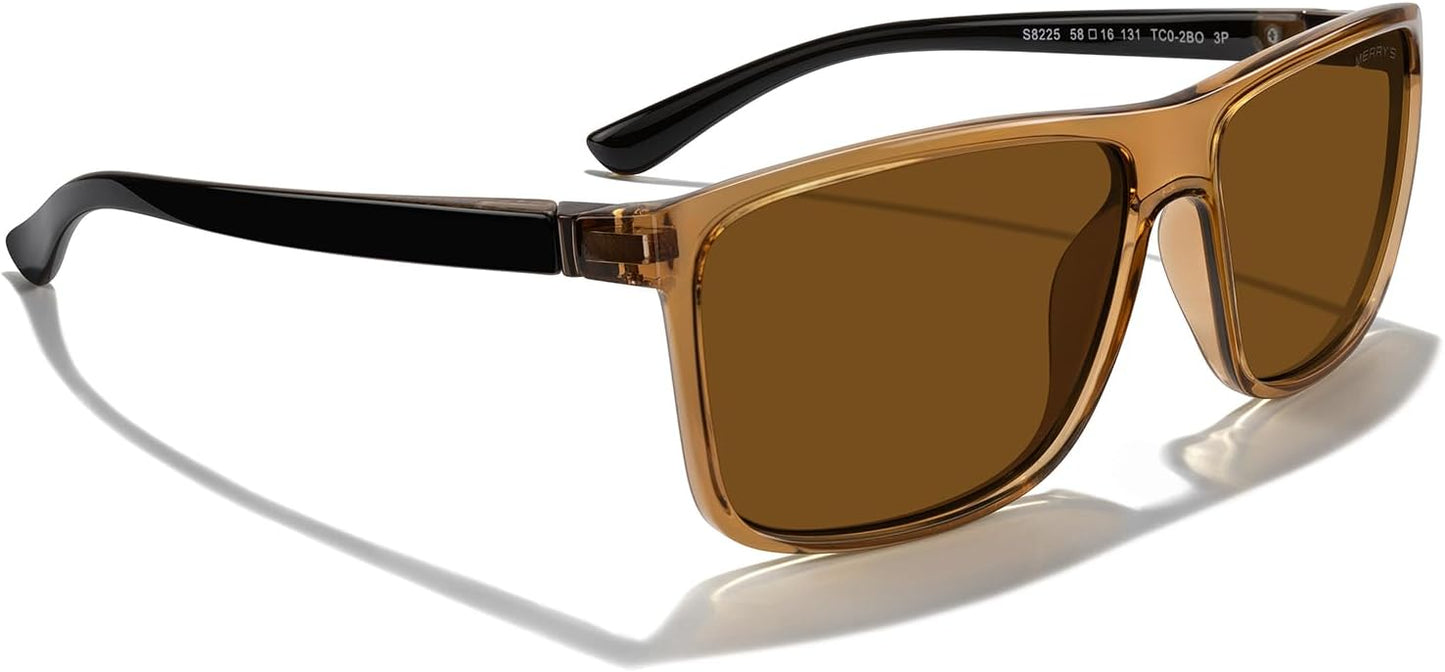 MERRY'S Rectangular Polarized Sports Sunglasses for Men Women Cycling Driving Fishing UV400 Protection S8225