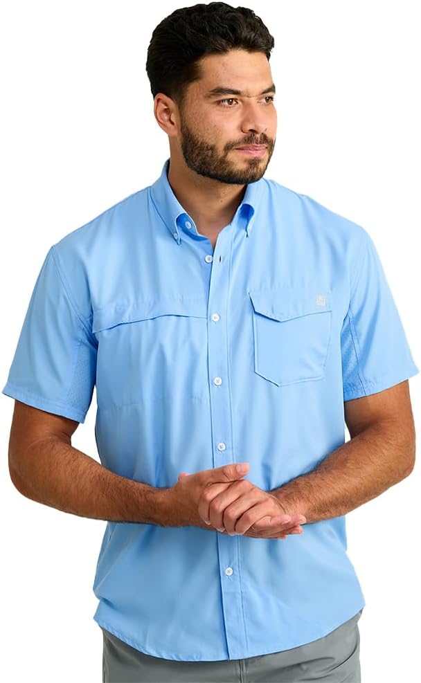 HUK Men's Tide Point Kc Scott Original Artwork Short Sleeve Shirt, Fishing Button Down