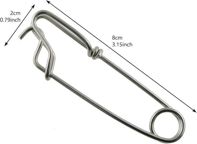 10pcs Longline Snap Clips 8x2cm Stainless Steel Tuna Clips for Floats Tuna Fishing Line Fishing, Closed Eye Pin