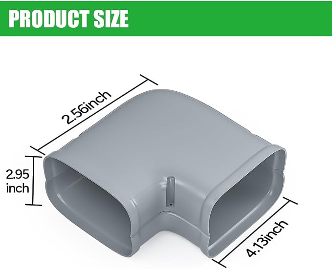 Mini-Split Line Cover Accessories: 4" Width Flat Elbow for Mini Split AC & Central AC, Grey