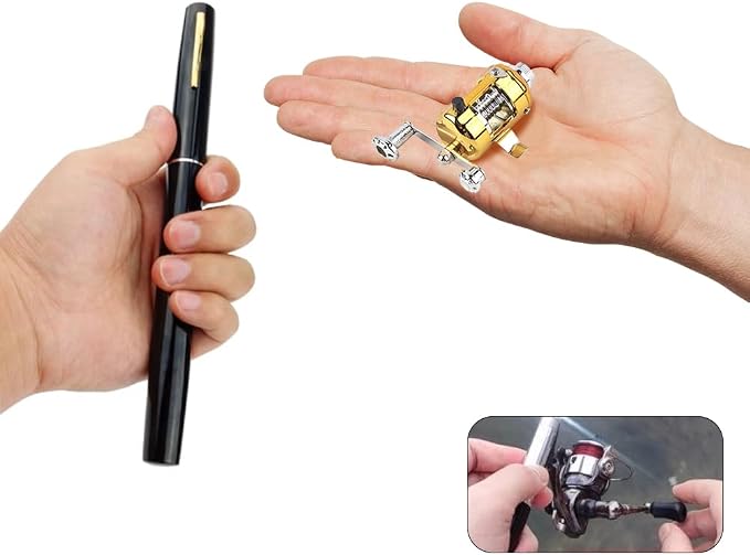 Mini Fishing Rod Reel Combo, Pocket Fish Pole Pen Shape Kit Pockets Size Fishing Rods Portable Telescopic Lightweight Aluminum Alloy Freshwater River Lake Reservoir Saltwater Gift for Man