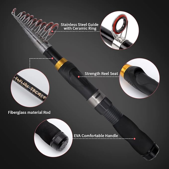 Collapsible Fishing Rod and Reel Combo, BalanZze Telescopic Fishing Rod with Spinning Reel, Portable Collapsible Fishing Pole Kit for Saltwater and Freshwater – Ideal Fishing Gift