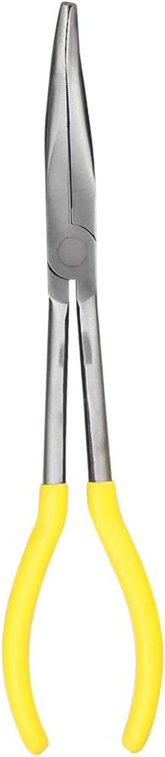 11 Inch Long Reach Long Nose Pliers | Designed for Mechanics, Technicians, and Contractors | Work with Delicate or Difficult-to-Reach Pieces | Milled-Jaws | Steel “45 Degree Bent Nose Plier