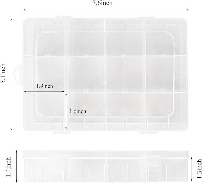 ZUFECY Small Fishing Tackle Box, 12 Clear Plastic Parts Organizer with Adjustable Dividers, Transparent Organizer Tray Organizers and Storage Box for Tackle Bead