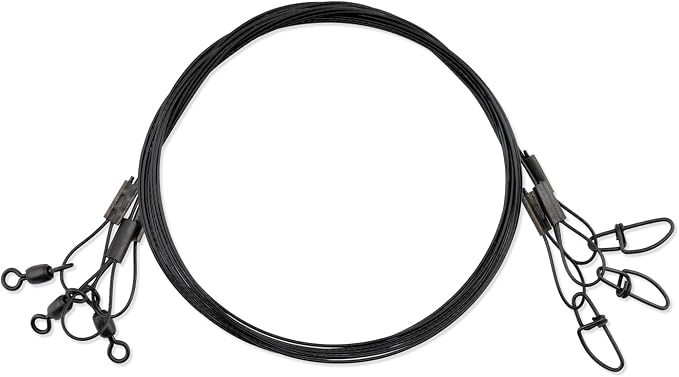 AFW Surflon Fishing Leaders – Black Nylon Coated Stainless Steel Wire, Swivel & Snap, 3 Pack, Variety Pack – Strong Leader Line for Catfishing & Toothy Game Fish