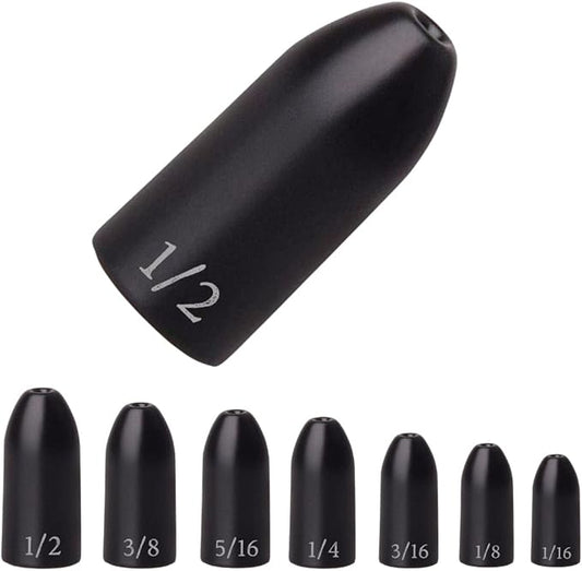Reaction Tackle Tungsten Worm Weights for Bass Fishing - Bullet Shaped Sinkers/Fishing Weights - for Texas Rig and Carolina Rig/Size Stamped