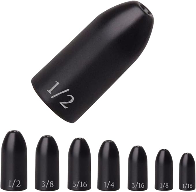 Reaction Tackle Tungsten Worm Weights for Bass Fishing - Bullet Shaped Sinkers/Fishing Weights - for Texas Rig and Carolina Rig/Size Stamped