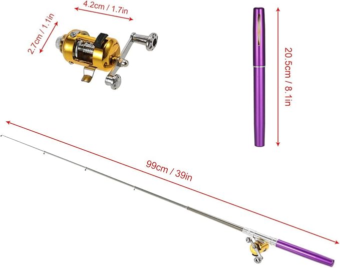 Jatzde Mini Portable Pocket Fish Rod Pen Aluminum Alloy Fishing Rod Pole Reel Combos…