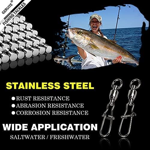 Duo Lock Snap Fishing Swivels Ball Bearing Fishing Tackle Snap Swivels Free Rotation Fishing Line Connectors Ball Bearing Swivels Black Nickel for Saltwater Freshwater Fishing