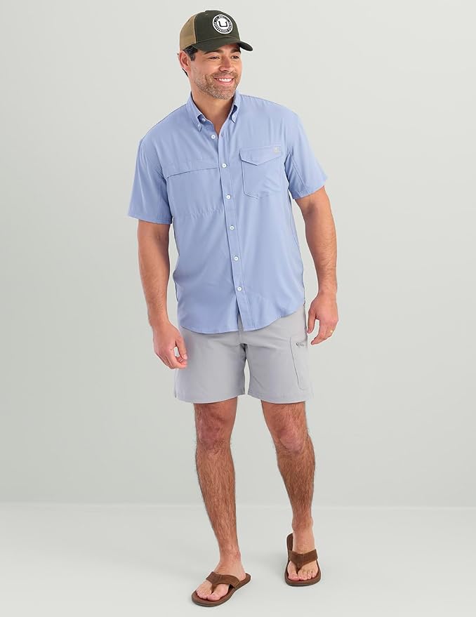 HUK Men's Tide Point Kc Scott Original Artwork Short Sleeve Shirt, Fishing Button Down