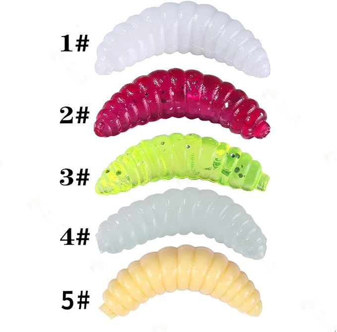 Pack of 50 0.8" Larva Maggot Worm Grub Bait Soft Fishing Lure Luminous Jig Tackle