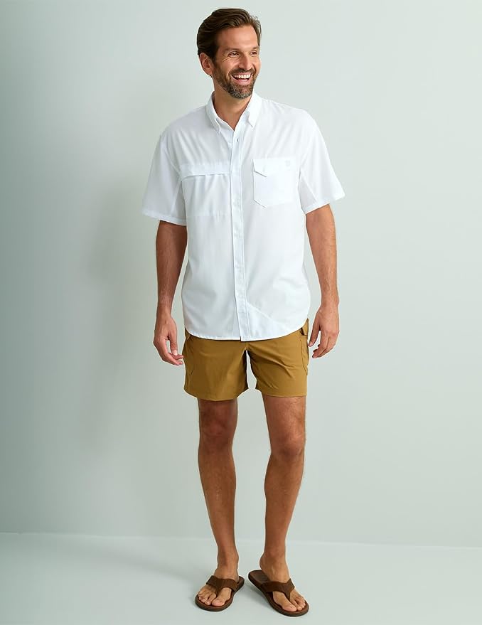 HUK Men's Tide Point Kc Scott Original Artwork Short Sleeve Shirt, Fishing Button Down
