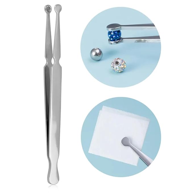DJCIW Stainless Steel Bead Ball Holding Tweezers, Piercing Tool for Handling and Picking Up Small Gems and Captive Bead Ball Grabber