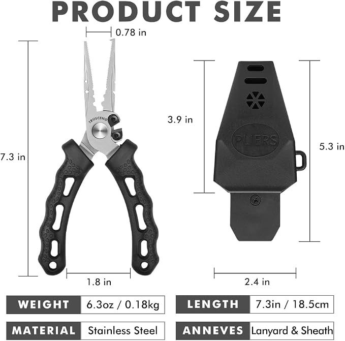TRUSCEND Easy Use Lockable Fishing Pliers with Tungsten Carbide Cutter, Innovative Ergonomic Handy Handle, Saltwater Corrosion Resistant Teflon Coated Fishing Tool, Light Multi-Function Fishing Gear