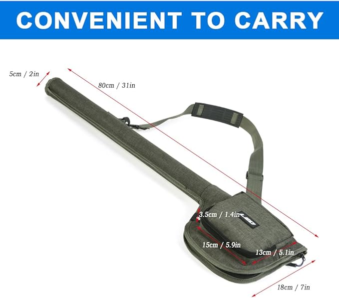 Fishing Rod Case Fishing Pole Bag with Reel Pouch Fly Fishing Bag for 9FT 2 Pieces/4Pieces Rod Fishing Rod Bag