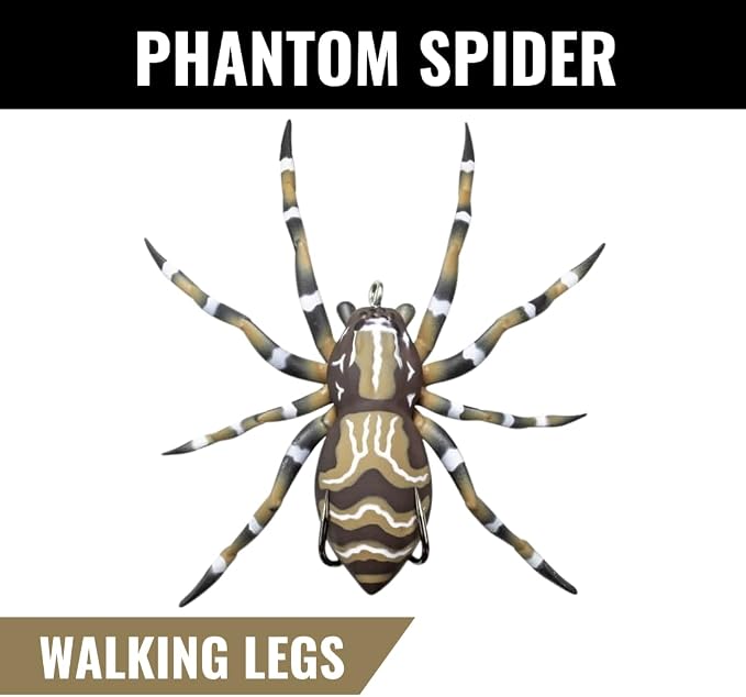 LUNKERHUNT Phantom Spider Lure for Bass Fishing (2.5 Inch) | Topwater Spider Fishing Lure with Natural Walking Action | Soft Hollow Body Weedless Hooks for Trout and Pike