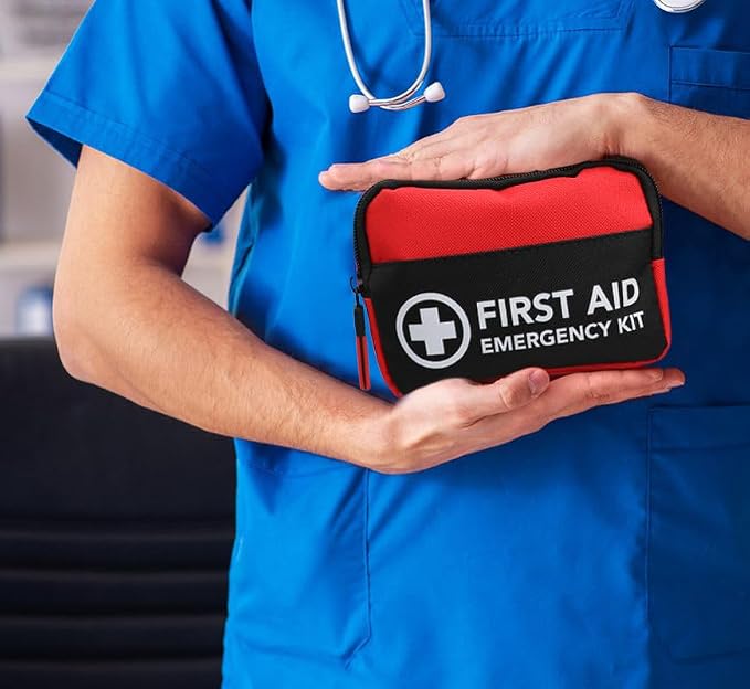 Small First Aid Kit, 182 Piece Premium Waterproof Compact Trauma Medical Mini Kits for Any Emergencies, Ideal for Home, Office, Car, Travel, Outdoor, Camping, Hiking, Boating (Red)