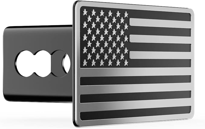 Heavy American Flag Metal Trailer Hitch Covers for 2 inch Receivers,Tow Hitch Covers 2 Inch for Truck Accessories (with 5/8-Inch Pin Diameter Trailer Hitch Lock,Chrome Line)
