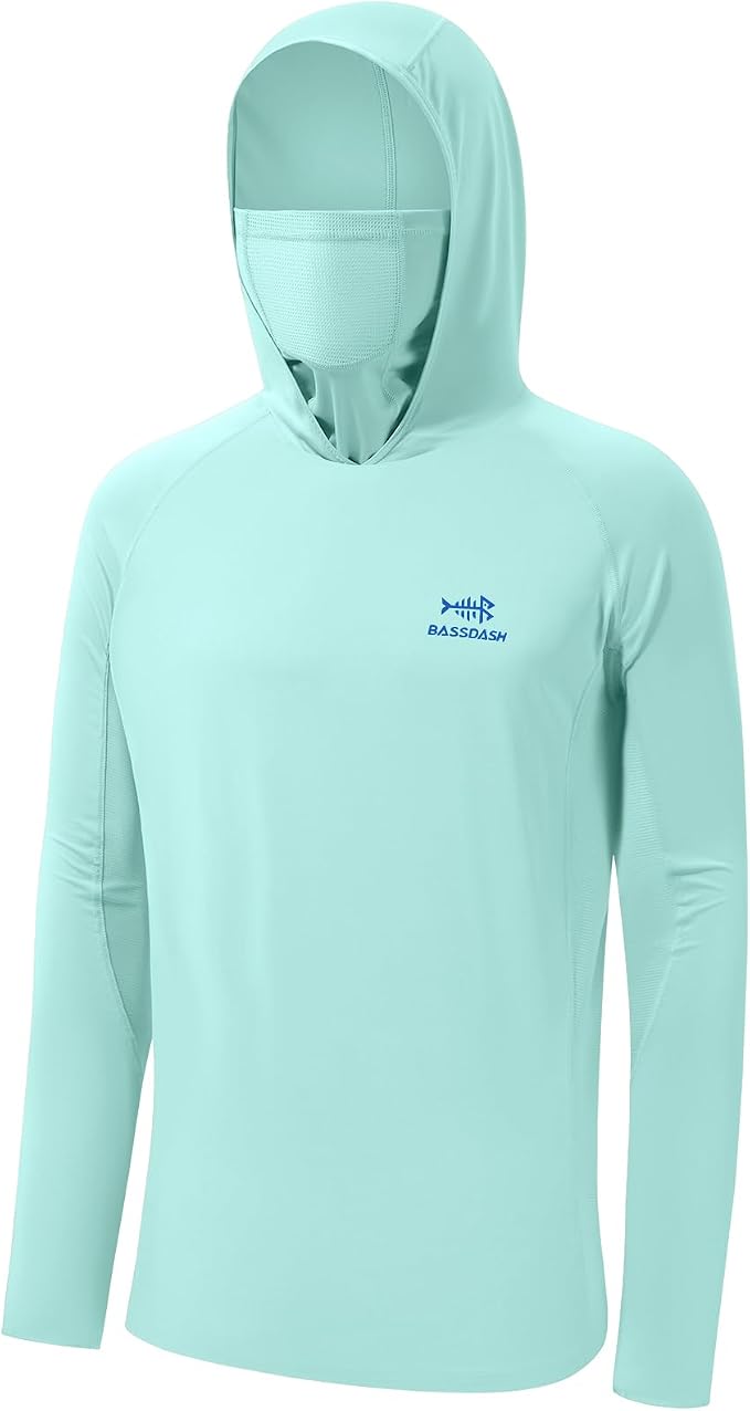 BASSDASH UPF 50+ Men’s Long Sleeve Fishing Shirt with Mask UV Neck Gaiter Hoodie