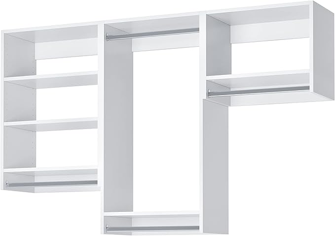 Closet Kit with Hanging Rods - Corner Closet System - Closet Shelves - Closet Organizers and Storage Shelves (White, 90 inches Wide) Closet Shelving