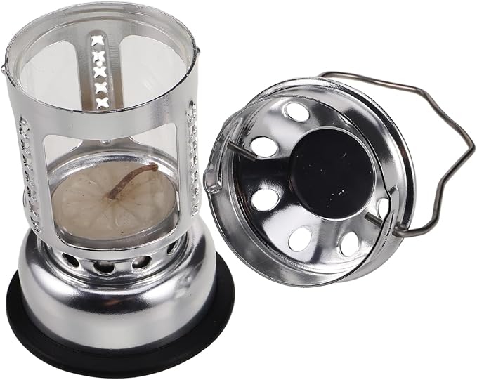 Toddmomy Portable Aluminium Alloy Candle Lantern Lightweight Windproof Camping Lamp for Night Fishing and Outdoor Activities Stylish Silver Design with Base