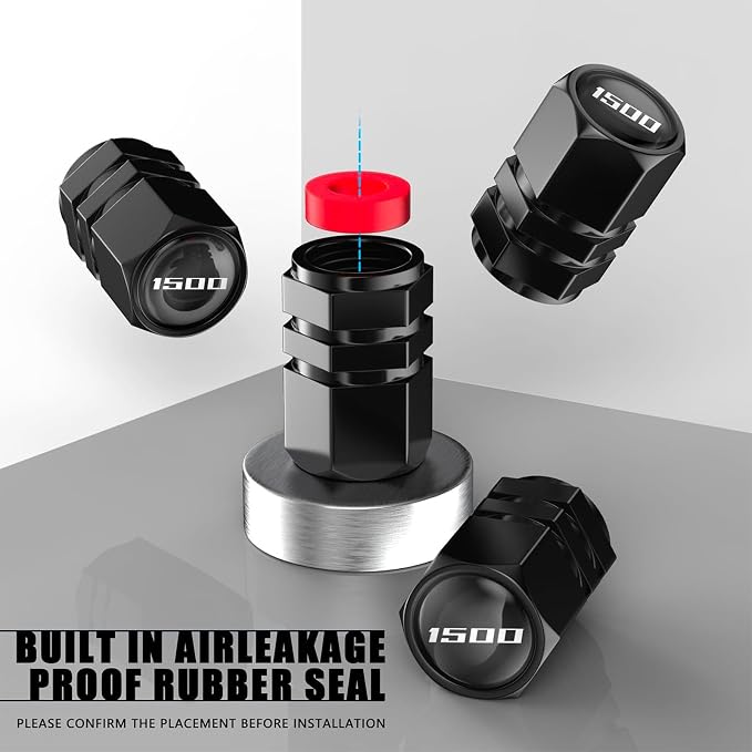 Aluminum 4pcs Tire Valve Cap Cover Set Compatible with Ram 1500 Tire Valve Stem caps fiit for Ram 1500 Car Accessories Decor. (Black-for-15-00)