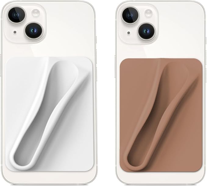 DOB SECHS Silicone Lip Holder for Cell Phone Lipstick Lip Glaze Phone Case Adhesive Back Stick On Holder for iPhone and Android Smartphone,Grey+Khaki